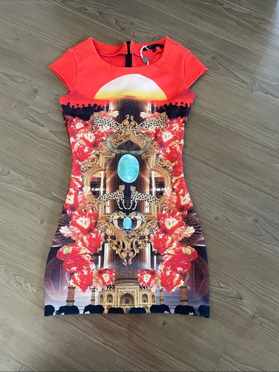 Philipp Plein Dresses & Skirts - Philipp Plein Orange Taj Mahal / Leopard Floral Print Mini Dress Sz S